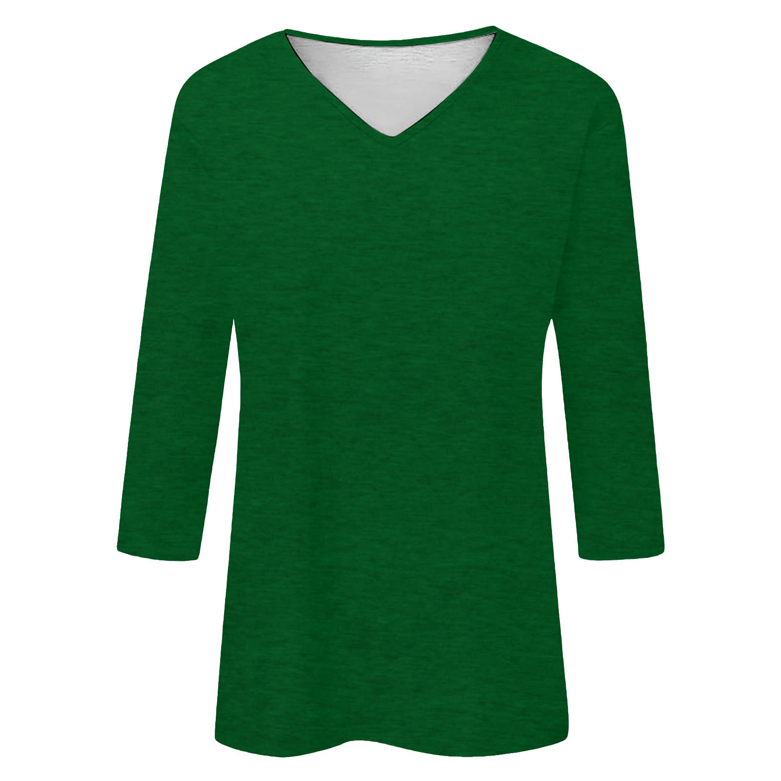 thumbnail image 4 of Camiseta básica de verano informal de color liso con cuello en V para mujer - Poliéster, manga 3/4, aberturas laterales - S-XXL, 4 of 5
